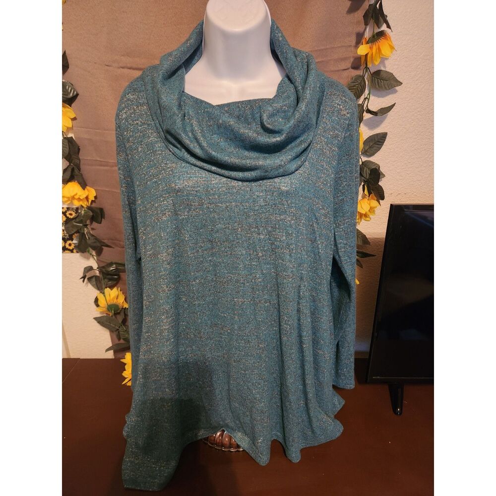 Erin London Women's Teal Blue Cowl Neck Long Sleeve Top Size XL Tunics